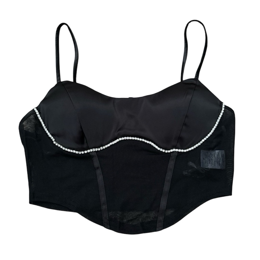 Black Rhinestone Faux Corset Top